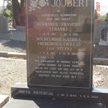 JOUBERT Hermanus Francois 1917-1985 &amp; Wilhelmina Katriena Fredericka STEYN 1917-1984 :: JOUBERT Pietertjie 1945-1945