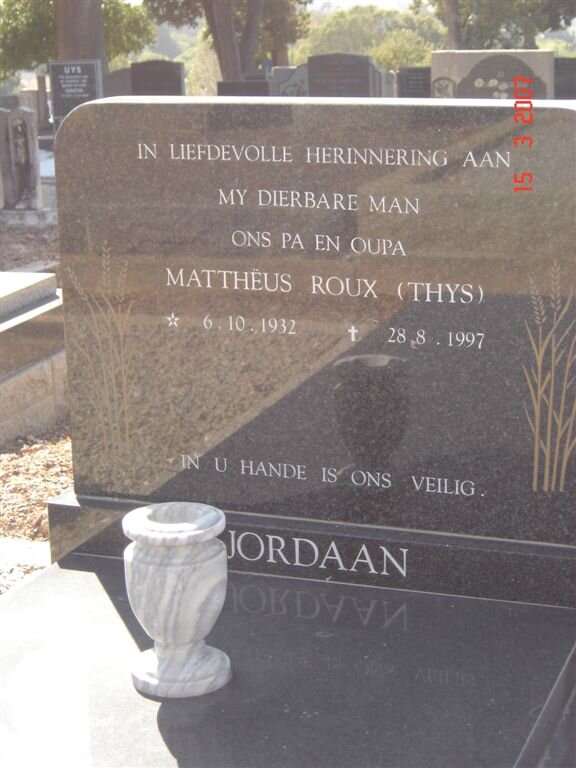 JORDAAN Matthëus Roux 1932-1997