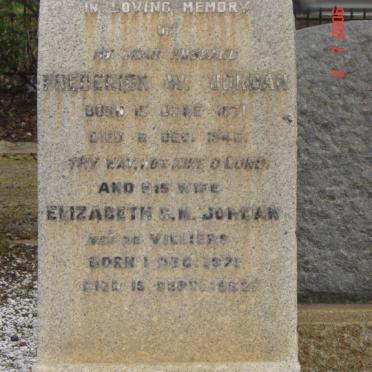 JORDAN Frederick W. 1871-1946 &amp; Elizabeth C.M. DE VILLIERS 1871-19?2