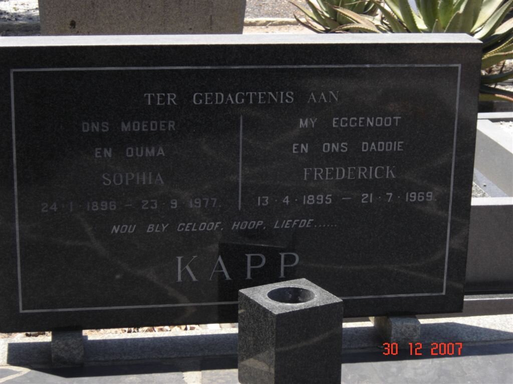 KAPP Frederick 1895-1969 &amp; Sophia 1896-1977