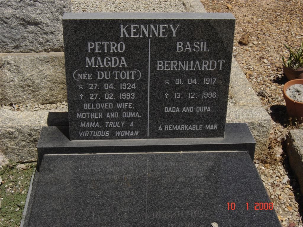 KENNEY Basil Bernhardt 1917-1996 &amp; Petro Magda DU TOIT 1924-1993