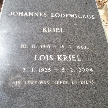 KRIEL Johannes Lodewickus 1916-1982 &amp; Lois 1926-2004