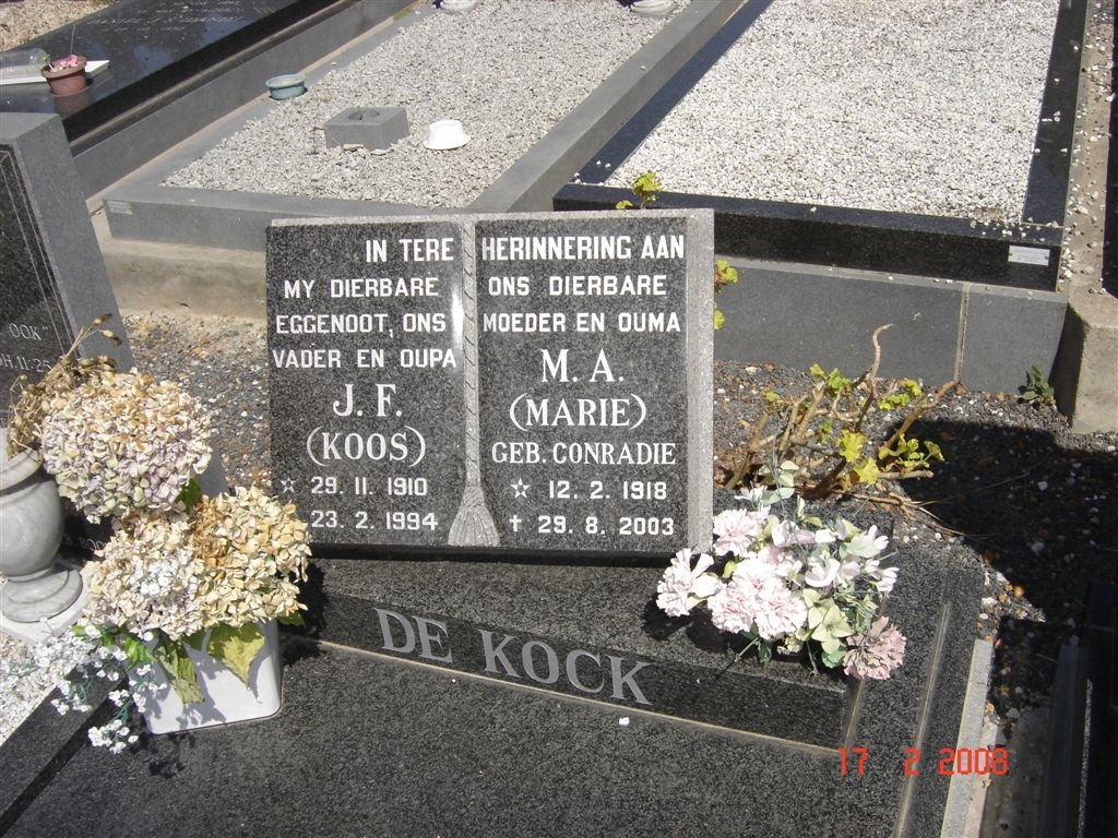 KOCK J.F., de 1910-1994 &amp; M.A. CONRADIE 1918-2003