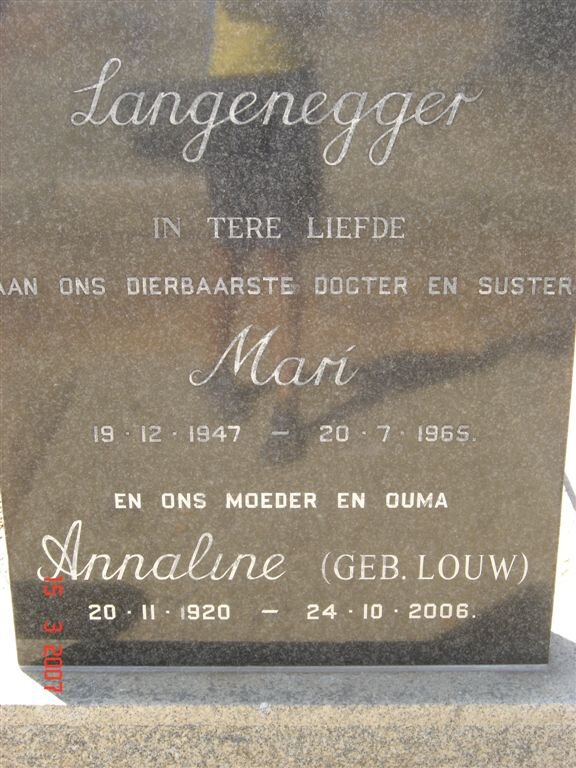 LANGENEGGER Mari 1947-1965 :: LANGENEGGER Annaline nee LOUW 1920-2006