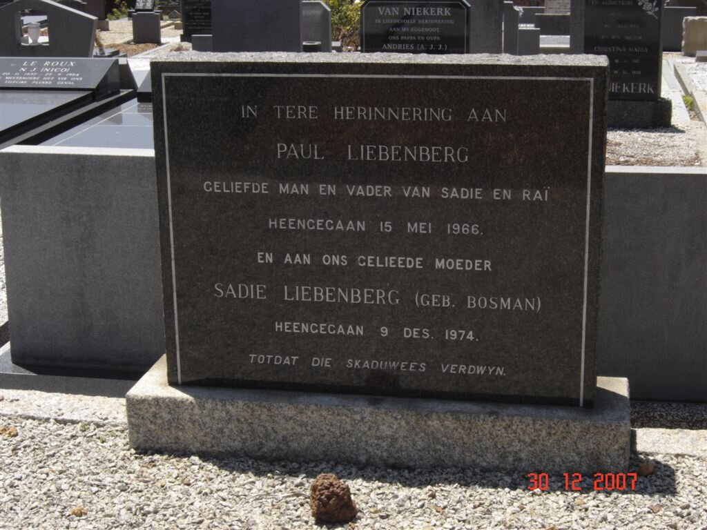 LIEBENBERG Paul -1966 &amp; Sadie BOSMAN -1974