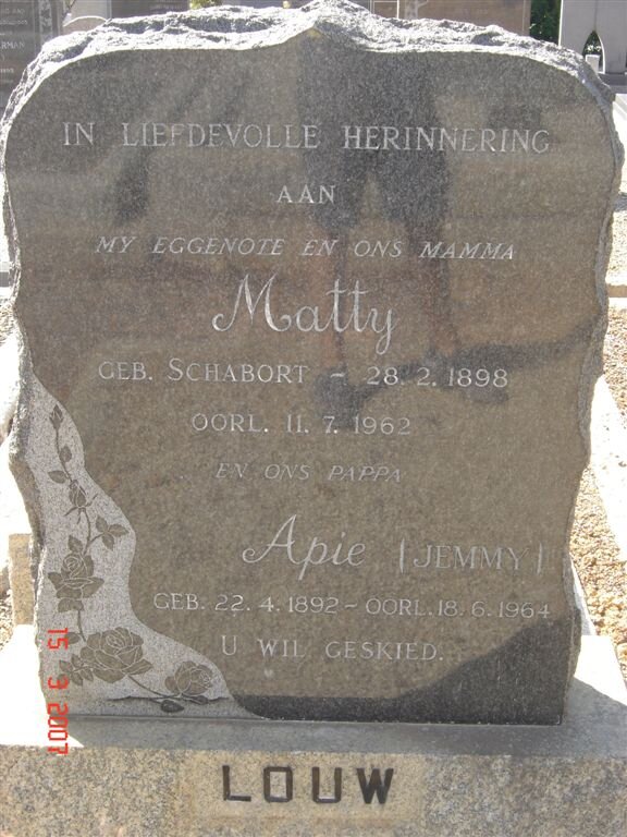 LOUW Apie 1892-1964 &amp; Matty SCHABORT 1898-1962