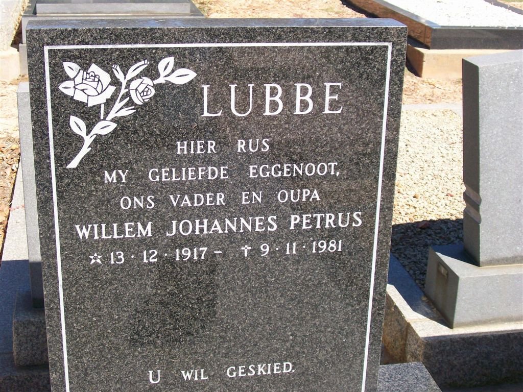 LUBBE Willem Johannes Petrus 1917-1981