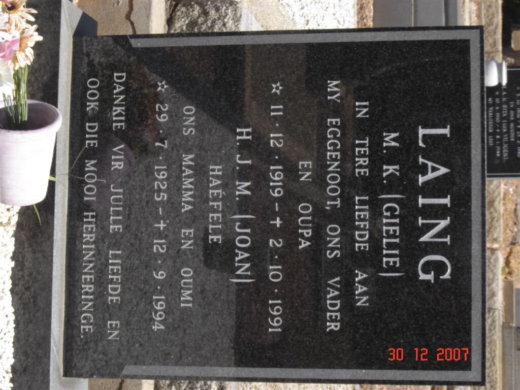 LAING M.K. 1919-1991 &amp; H.J.M. HAéFELE 1925-1994