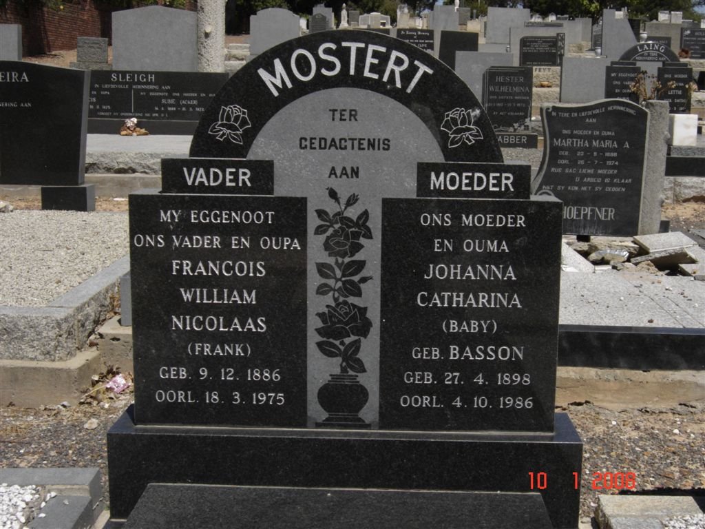 MOSTERT Francois William Nicolaas 1886-1975 &amp; Johanna Catharina BASSON 1898-1986
