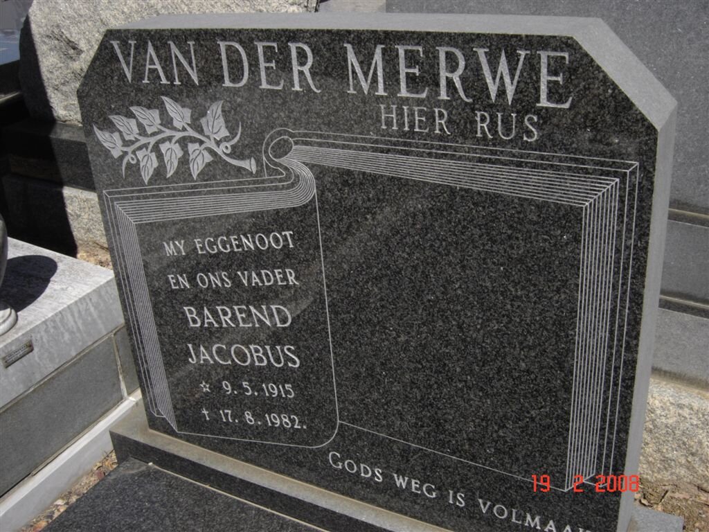 MERWE Barend Jacobus, van der 1915-1982