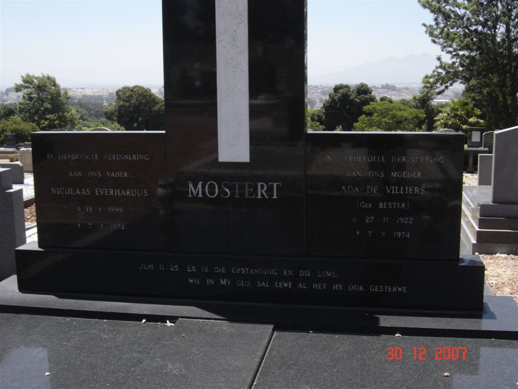 MOSTERT Nicolaas Everhardus 1899-1974 &amp; Ada de Villiers BESTER 1922-1974