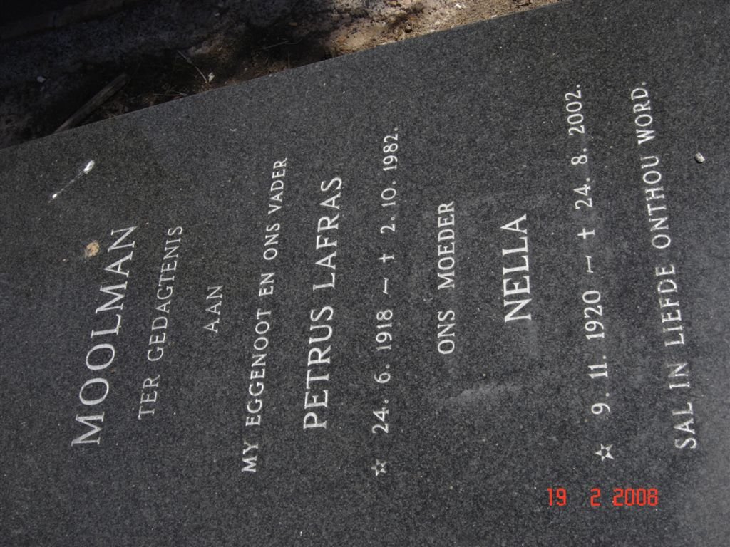 MOOLMAN Petrus Lafras 1918-1982 &amp; Nella 1920-2002