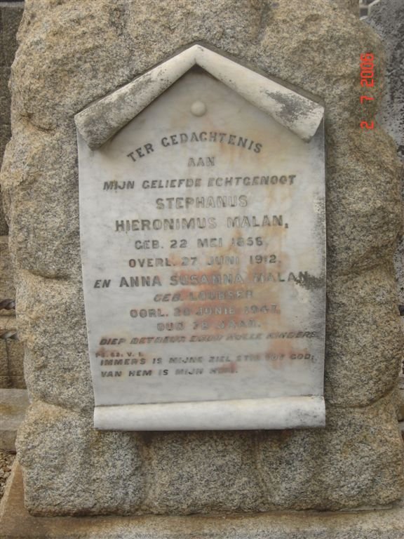 MALAN Stephanus Hieronimus 1856-1912 &amp; Anna Susanna LOUBSER -1947