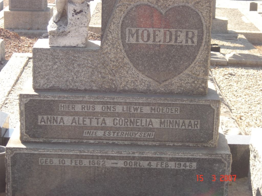 MINNAAR Anna Aletta Cornelia nee ESTERHUYSEN 1862-1946