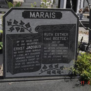 MARAIS Ernst Jacobus 1921-1984 &amp; Ruth Esther BEETGE 1920-1988