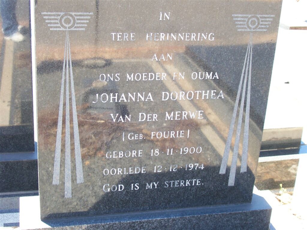 MERWE Johanna Dorothea, van der nee FOURIE 1900-1974