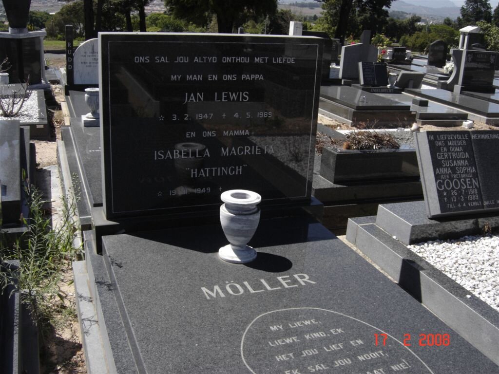 MOLLER Jan Lewis 1947-1989 &amp; Isabella Magrieta HATTINGH 1949-