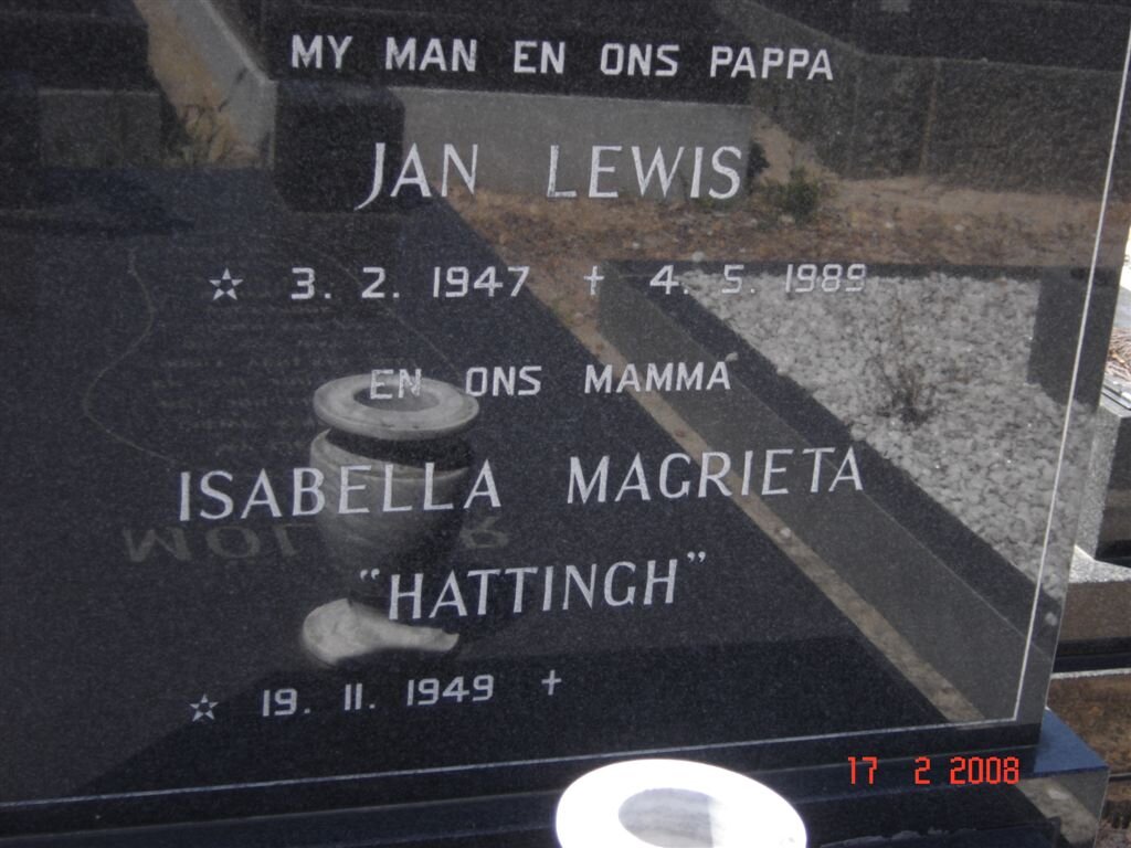 MOLLER Jan Lewis 1947-1989 &amp; Isabella Magrieta HATTINGH 1949-