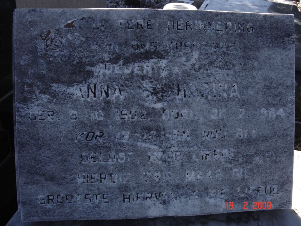 MERWE Anna Catharina, van der nee BECKER 1902-1984