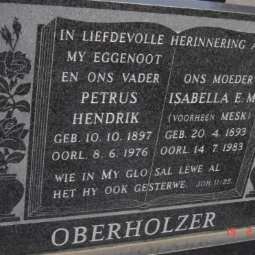 OBERHOLZER Petrus Hendrik 1897-1976 &amp; Isabella E.M. MESK 1893-1983