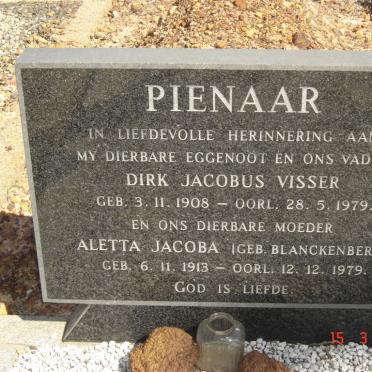 PIENAAR Dirk Jacobus Visser 1908-1979 &amp; Aletta Jacoba BLANCKENBERG 1913-1979