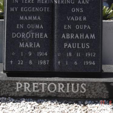 PRETORIUS Abraham Paulus 1912-1994 &amp; Dorothea Maria 1914-1987