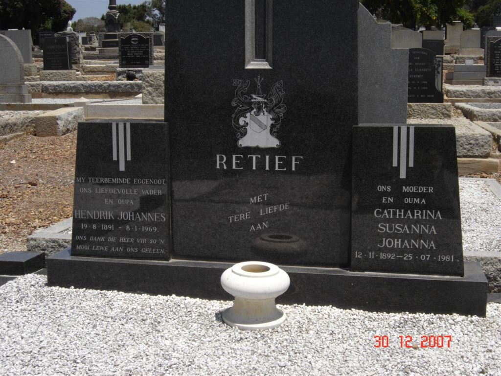 RETIEF Hendrik Johannes 1891-1969 &amp; Catharina Susanna Johanna 1892-1981