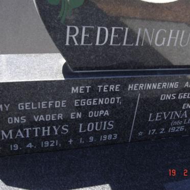 REDELINGHYS Matthys Louis 1921-1983 &amp; Levina Johanna LE ROUX 1926-2005