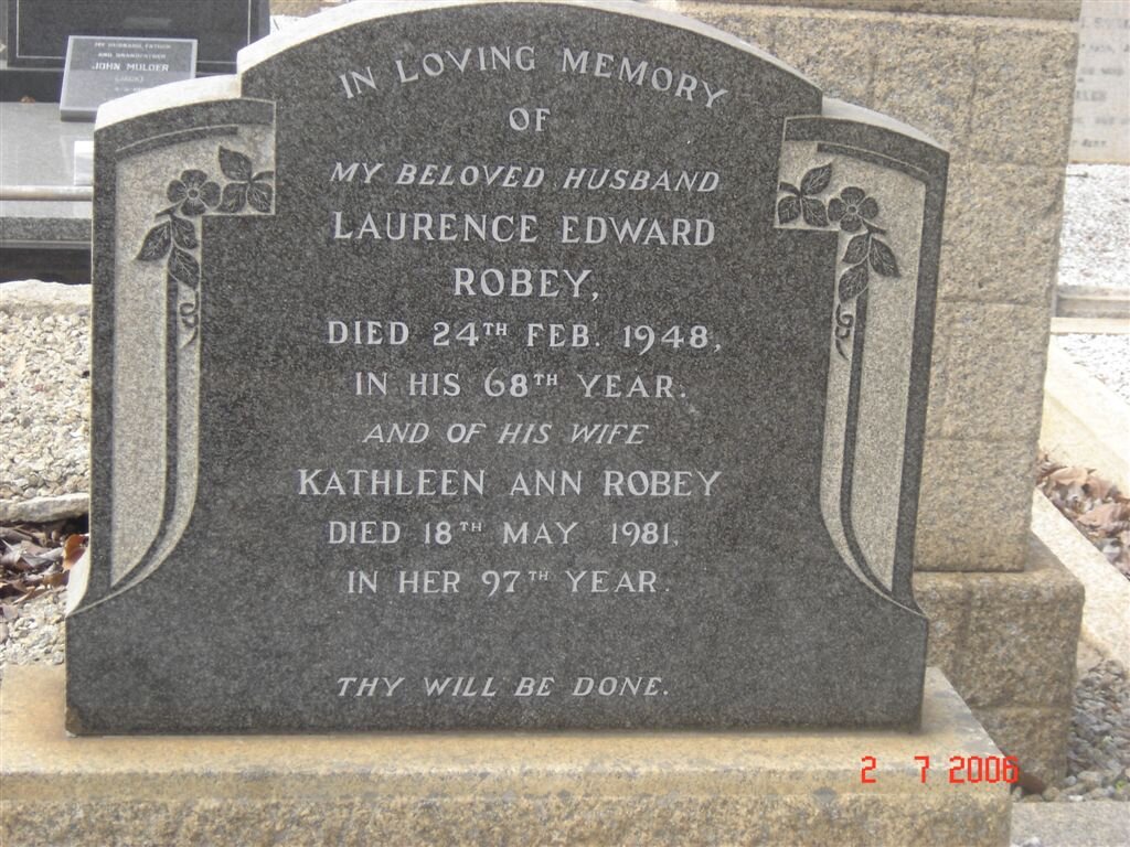 ROBEY Laurence Edward –1948 &amp; Kathleen Ann -1981