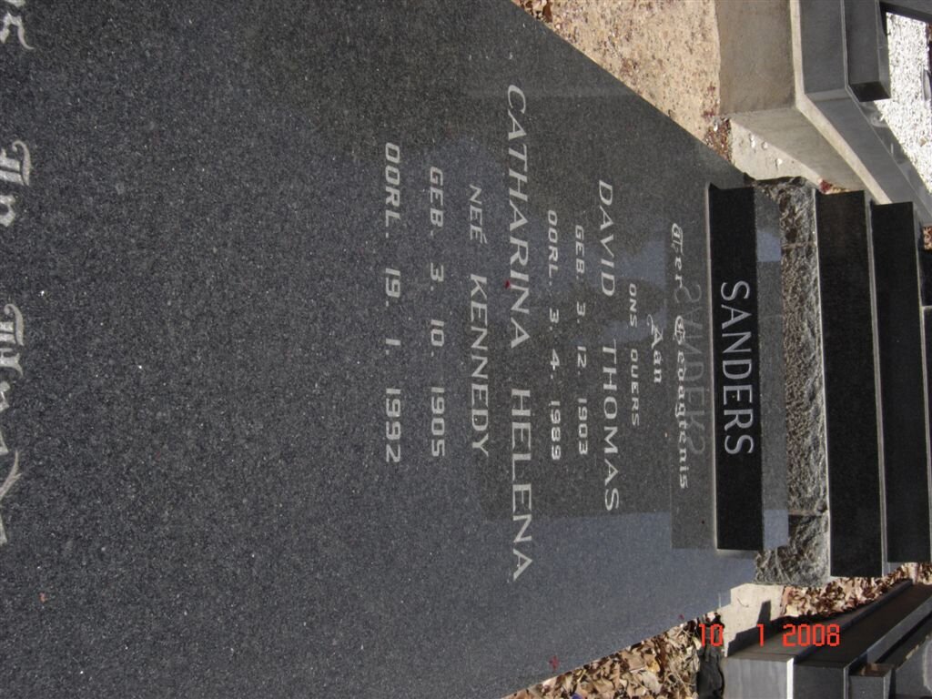 SANDERS David Thomas 1903-1989 &amp; Catharina Helena KENNEDY 1905-1992