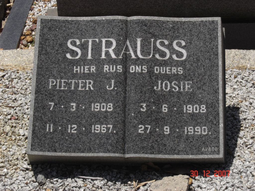STRAUSS Pieter J. 1908-1967 &amp; Josie 1908-1990