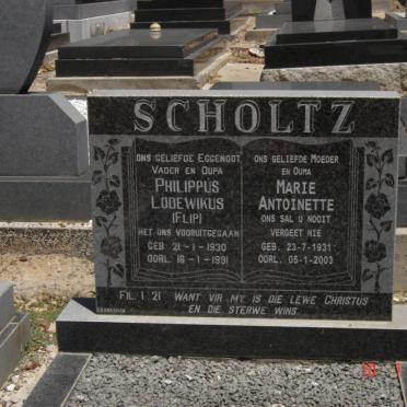 SCHOLTZ Philippus Lodewikus 1930-1991 &amp; Marie Antoinette 1931-2003