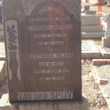 SPUY Sybrand Jakobus, van der -1933 &amp; Gertruida Helena DE WET -1945