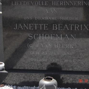 SCHOEMAN Janette Beatrix nee VAN BLERK 1886-1964