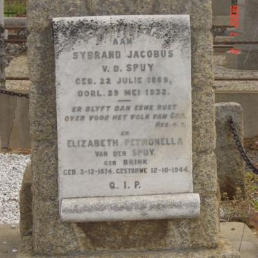 SPUY Sybrand Jacobus, v.d. 1869-1932 &amp; Elizabeth Petronella BRINK 1874-1944