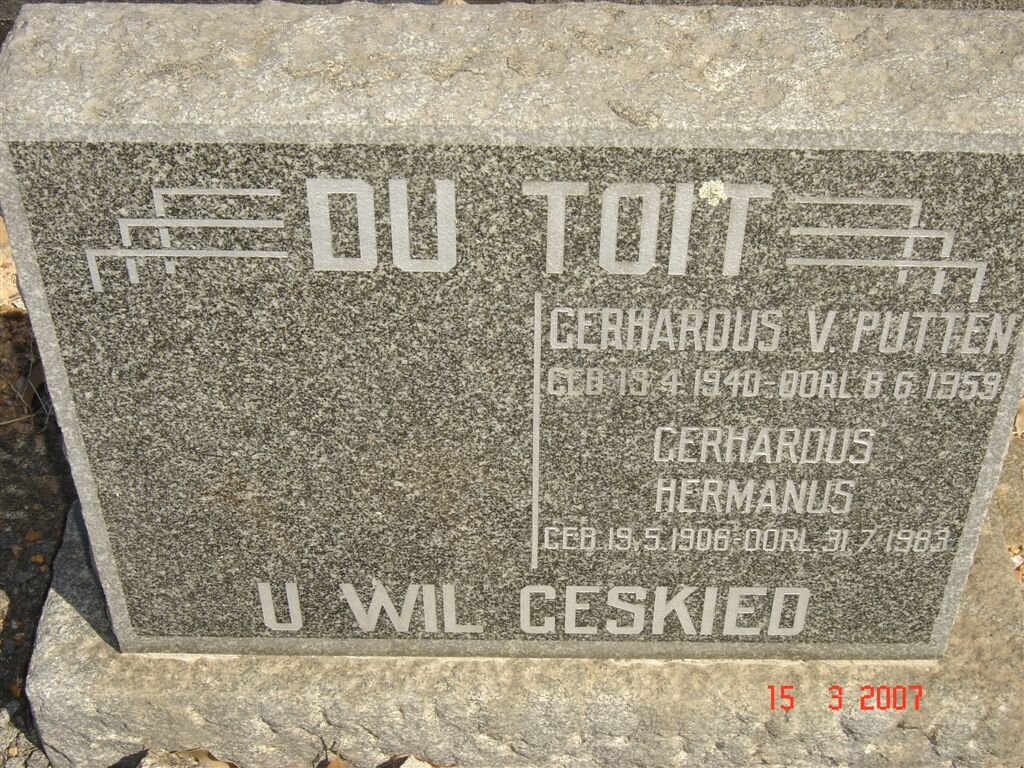 TOIT Gerhardus Hermanus, du 1906-1983 :: DU TOIT Gerhardus v. Putten 1940-1959
