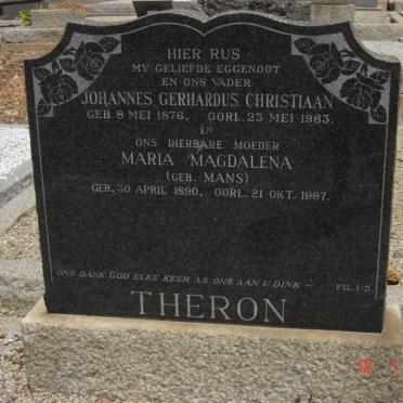 THERON Johannes Gerhardus Christiaan 1876-1963 &amp; Maria Magdalena MANS 1890-1967