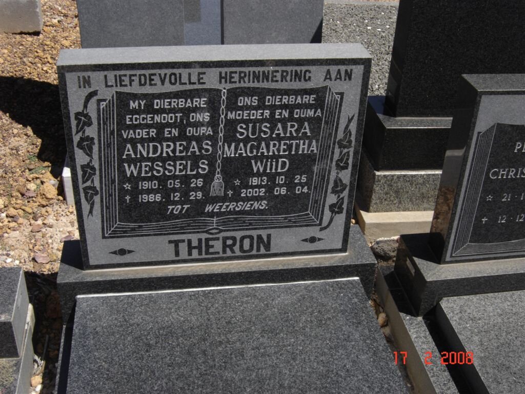 THERON Andreas Wessels 1910-1986 &amp; Susara Magaretha WIID 1913-2002