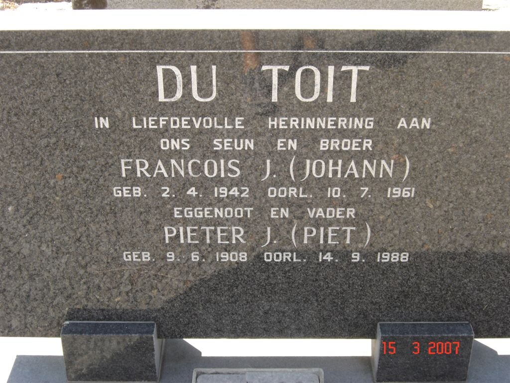 TOIT Pieter J., du 1908-1988 :: DU TOIT Francois J. 1942-1961