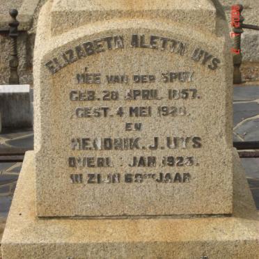 UYS Hendrik J. -1923 &amp; Elizabeth Aletta VAN DER SPUY 1857-1920