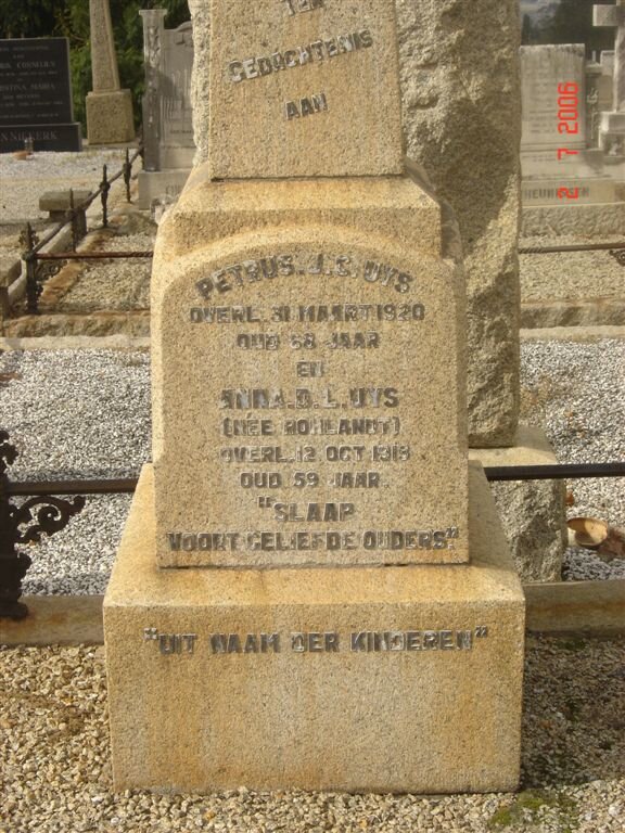 UYS Petrus J.C. -1920 &amp; Anna B.L. ROHLANDT -191?