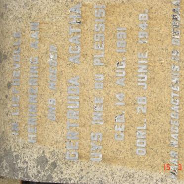 UYS Gertruida Agatha nee DU PLESSIS 1891-1948