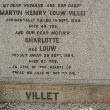 VILLET Martin Henry Louw -1948 &amp; Charlotte LOUW -1994