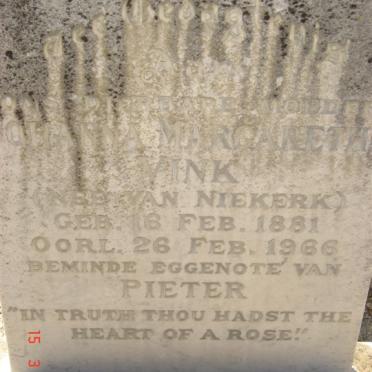 VINK Peter Joseph 1882-1961 &amp; Johanna Margaretha VAN NIEKERK 1881-1966