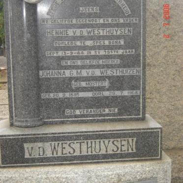 WESTHUIZEN Hennie, v.d. -1944 &amp; Johanna G.M. MOSTERT 1885-1968
