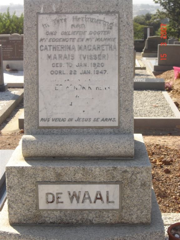 WAAL Catherina Margaretha Marais, de nee VISSER 1920-1947