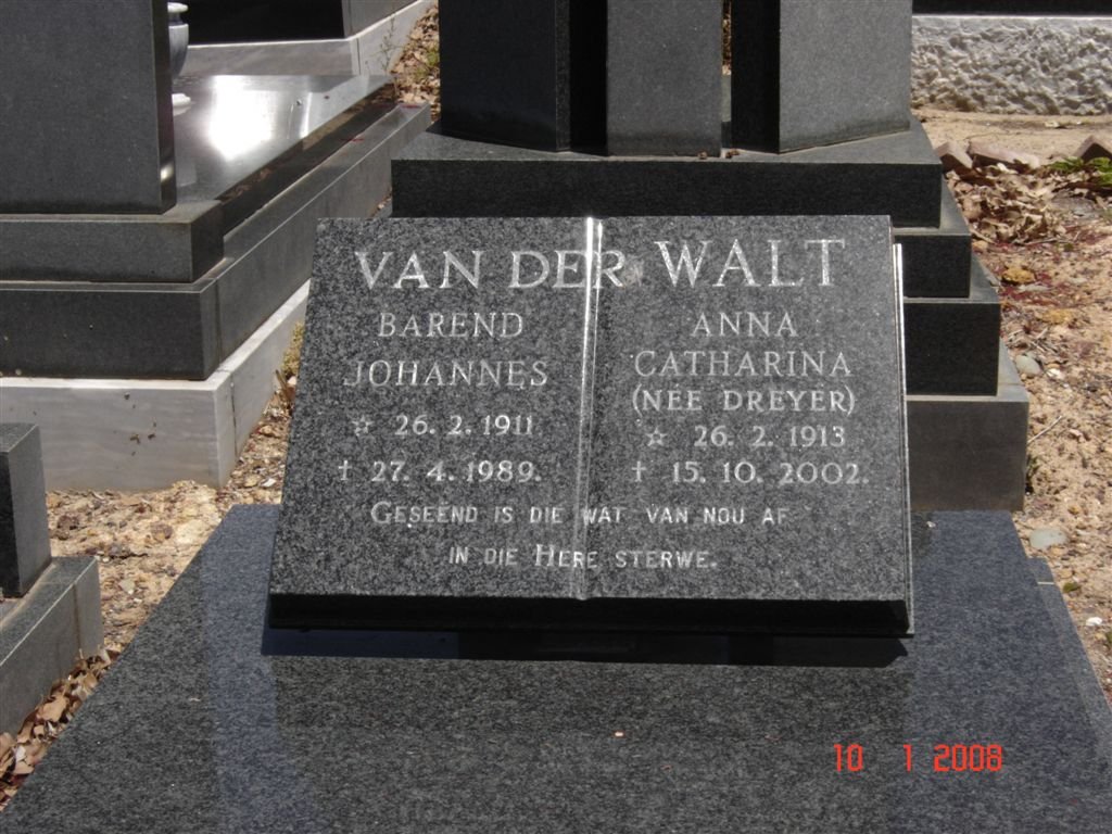 WALT Barend Johannes, van der 1911-1989 &amp; Anna Catharina DREYER 1913-2002