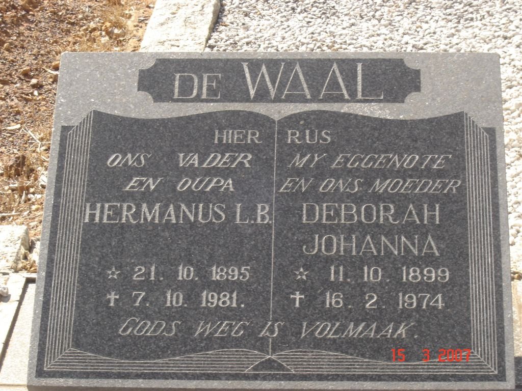 WAAL Hermanus L.B., de 1895-1981 &amp; Deborah Johanna 1899-1974