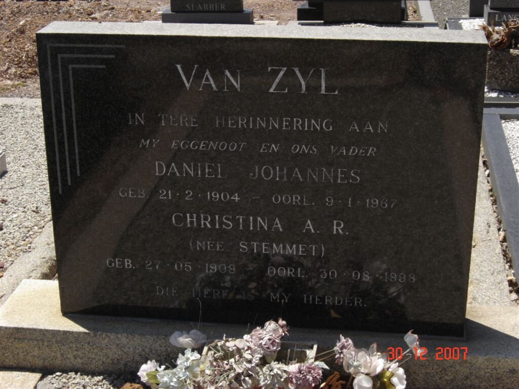 ZYL Daniel Johannes, van 1904-1967 &amp; Christina A.R. STEMMET 1909-1998