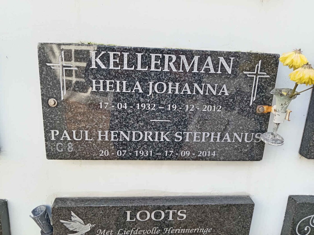 KELLERMAN Paul Hendrik Stephanus 1931-2014 &amp; Heila Johanna 1932-2012